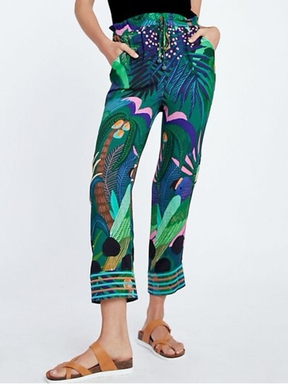 Farm Rio Anthropologie Tropique pull on parrot print pant